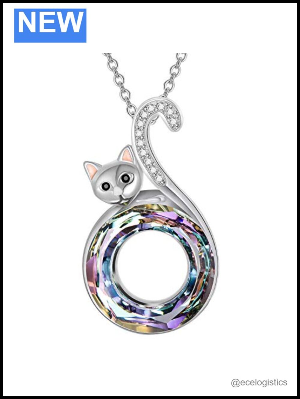 Sterling Silver Cat Necklace with Crystals Pendant Necklace for Women